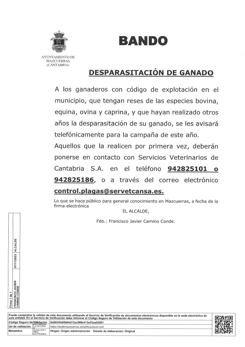 BANDO DESPARASITACION DE GANADO 2023